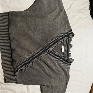 Distressed V-Neck Sweater in Charcoal Gray